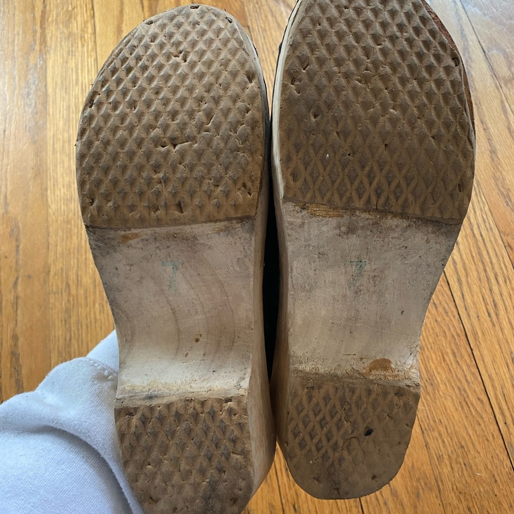 Black Leather Mules with Wooden Heel - Picture 6 of 6